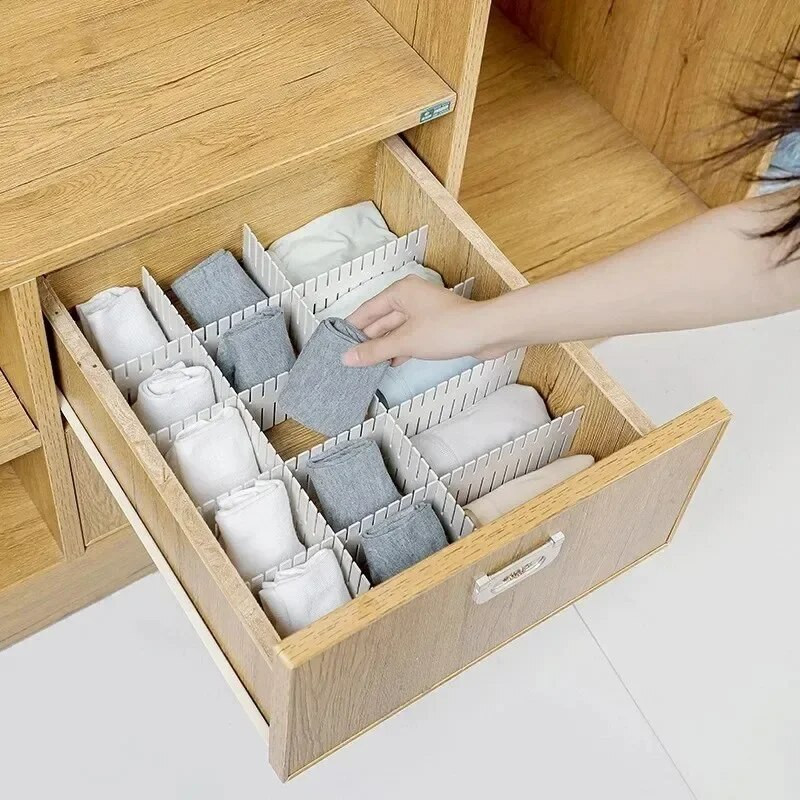4 τμχ Ρυθμιζόμενο συρτάρι διαχωριστικό DIY Πλαστικό συρτάρι διαχωριστικό Ντουλάπα Συρτάρια Πλέγμα Εσώρουχα οικιακής χρήσης Κάλτσες Οργανωτή αποθήκευσης