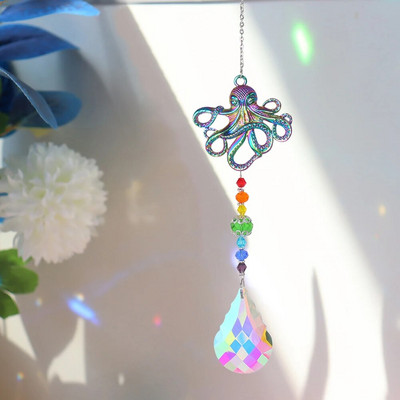 Catcher de soare din cristal metalic, fluture, caracatiță, broască țestoasă, curcubeu, agățat, clopoțel de vânt, pandantiv pentru fereastră, decorare pentru grădină în aer liber