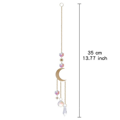 Naujas krištolinis saulės gaudytojas Saulės ir mėnulio pakabukas namų langui kabantis ornamentas kabantis stiklo prizmės šviesos gaudyklė Sodo puošmena