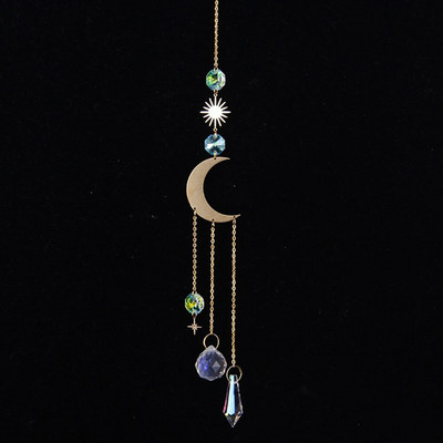 Naujas krištolinis saulės gaudytojas Saulės ir mėnulio pakabukas namų langui kabantis ornamentas kabantis stiklo prizmės šviesos gaudyklė Sodo puošmena