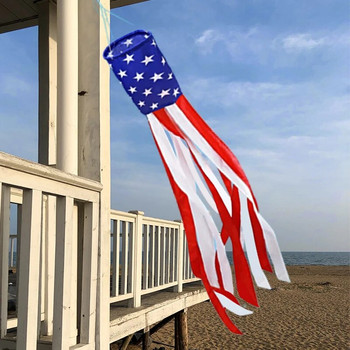 Американско знаме, бродирани звезди, ивици Windsock, цветен печат, САЩ, 4 юли, патриотичен флюгер Градина, външна декорация