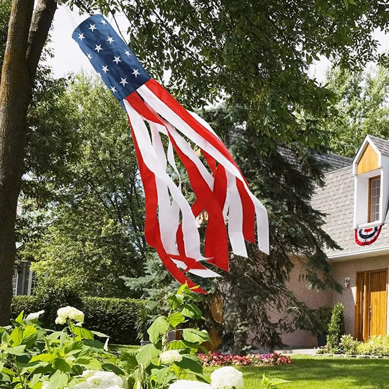 Amerikai zászló hímzett csillagok csíkok szélzsák színes nyomtatás USA július 4. hazafias szélkakas kert kültéri dekoráció