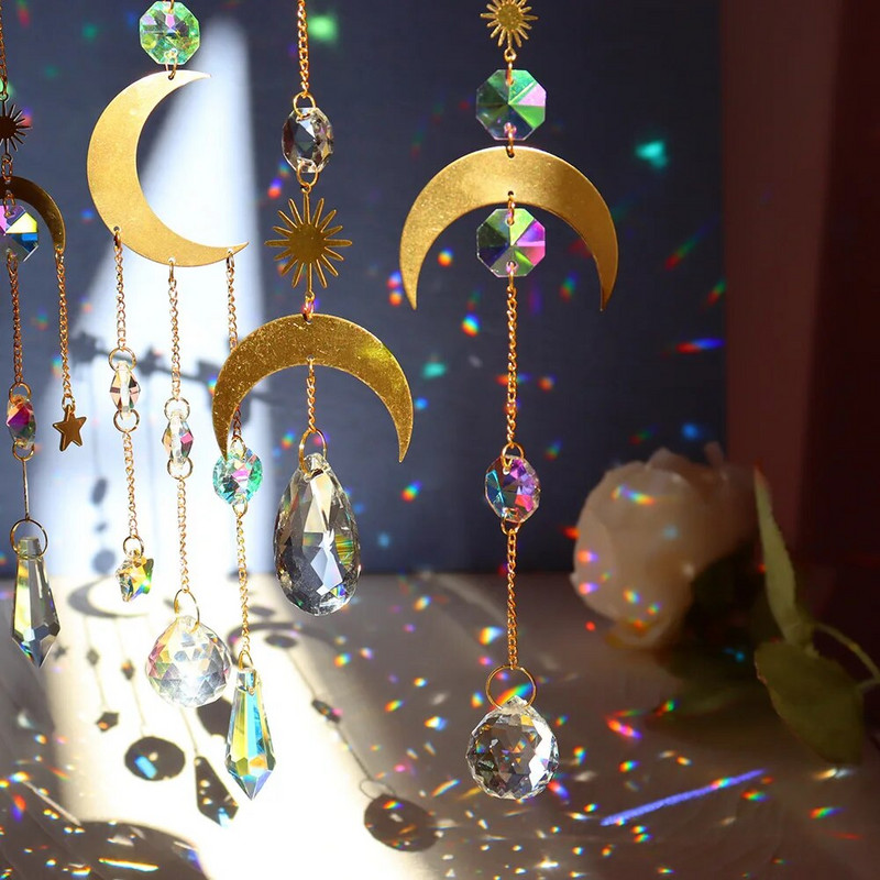 Krištoliniai vėjo varpeliai Saulės gaudyklės Deimantiniai kabantys vaivorykštės gaudyklės sodo langai vestuvių užuolaidos sietynai namų dekoravimui vėjo varpelis