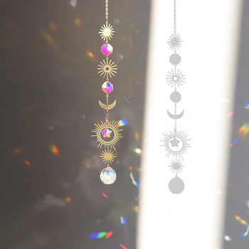 Aura Crystal Moonphase Suncatcher Window Light Catcher Prism Celestial Rainbow Maker Sun, Moon And Stars Witchy Gift Home Decor
