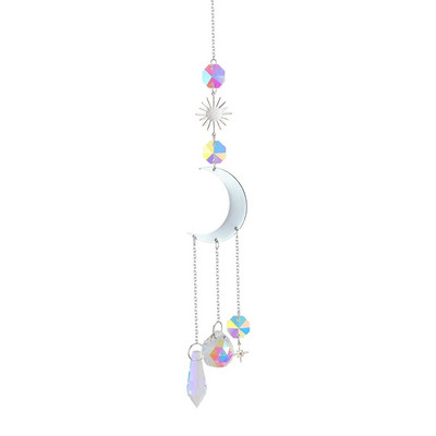 Aura Cristal Moonphase Suncatcher Fereastra Light Catcher Prism Celestial Rainbow Maker Soare, Lună și Stele Witchy Gift Home Decor