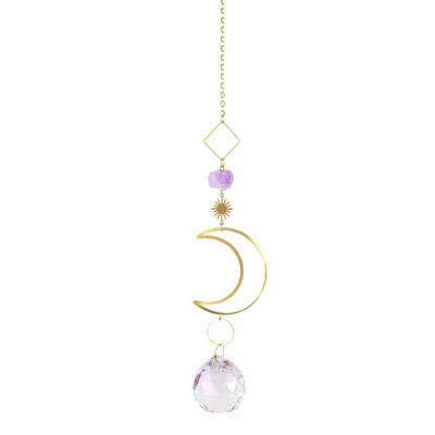 Aura Cristal Moonphase Suncatcher Fereastra Light Catcher Prism Celestial Rainbow Maker Soare, Lună și Stele Witchy Gift Home Decor