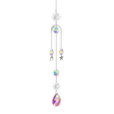 Aura Cristal Moonphase Suncatcher Fereastra Light Catcher Prism Celestial Rainbow Maker Soare, Lună și Stele Witchy Gift Home Decor