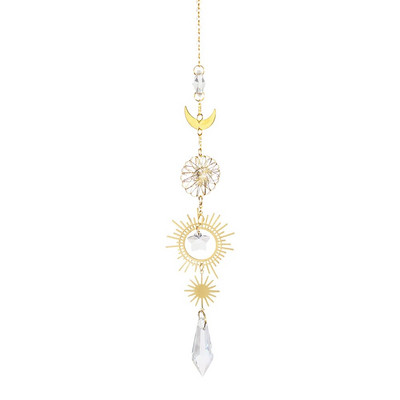 Aura Cristal Moonphase Suncatcher Fereastra Light Catcher Prism Celestial Rainbow Maker Soare, Lună și Stele Witchy Gift Home Decor