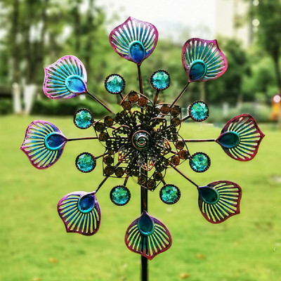 Moara de vânt de grădină Coadă de păun Rotitoare rotative de vânt Mize decorative Pinwheels Decorare pentru curte Patio Cadouri pentru copii