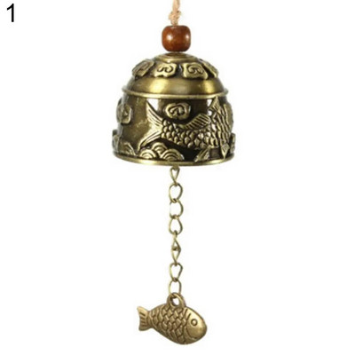 Clopoței de vânt sculptat de epocă, clopot de cupru, model de pește chinezesc, binecuvântare, binecuvântare, noroc, agățat, clopoțel de vânt, decorare pentru grădină