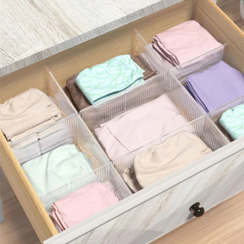 4 DB Fiókosztó Állítható Szabad Kombinált Válaszfal Tároló Polcok Ruhásszekrény Szekrény Elválasztó Fehérnemű Zokni Tárolás