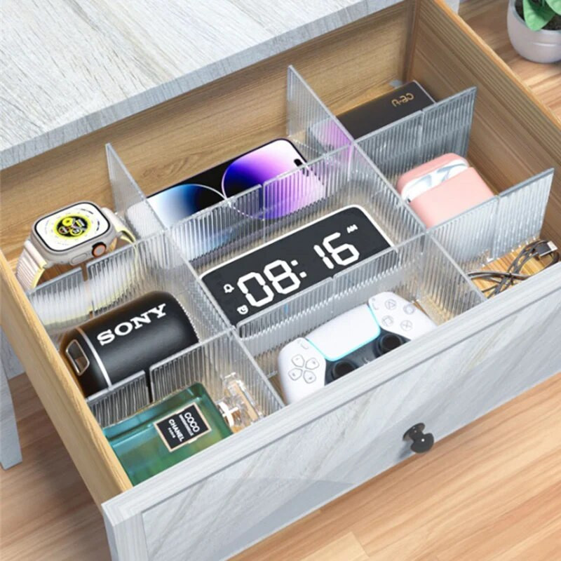 4 DB Fiókosztó Állítható Szabad Kombinált Válaszfal Tároló Polcok Ruhásszekrény Szekrény Elválasztó Fehérnemű Zokni Tárolás