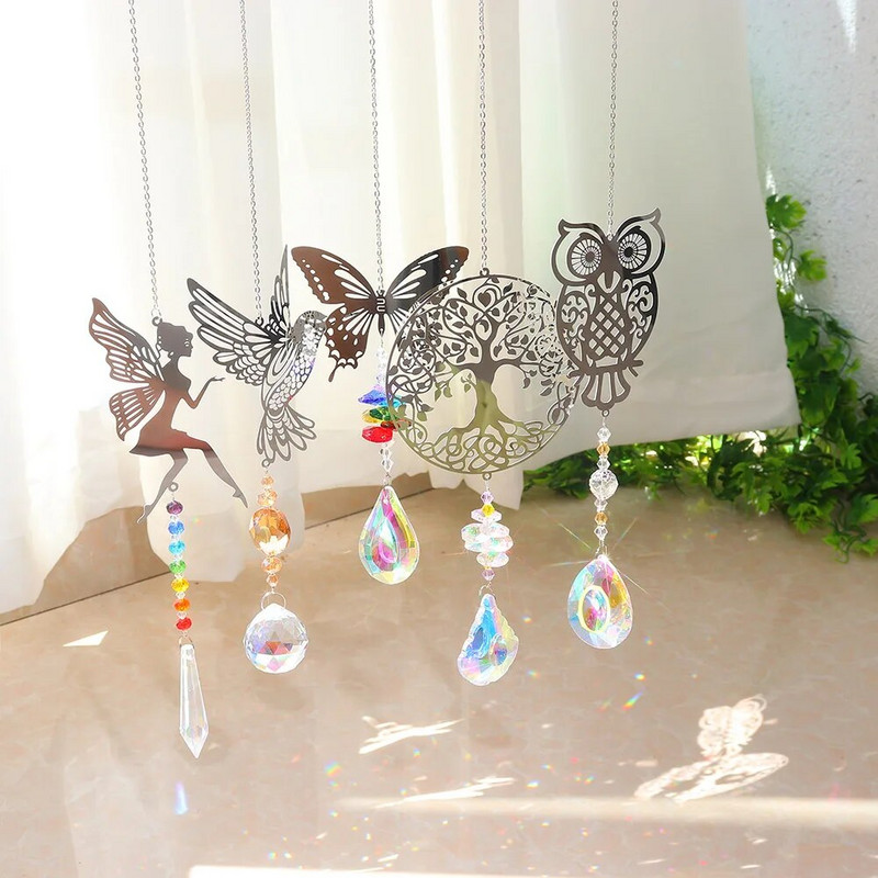Kristalni hvatač sunca Prizme Viseći Rainbow Chaser Window Chimes Drvo života Auto Art Viseći privjesak Dekoracija kućnog vrta