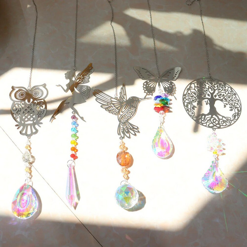 Kristalni hvatač sunca Prizme Viseći Rainbow Chaser Window Chimes Drvo života Auto Art Viseći privjesak Dekoracija kućnog vrta