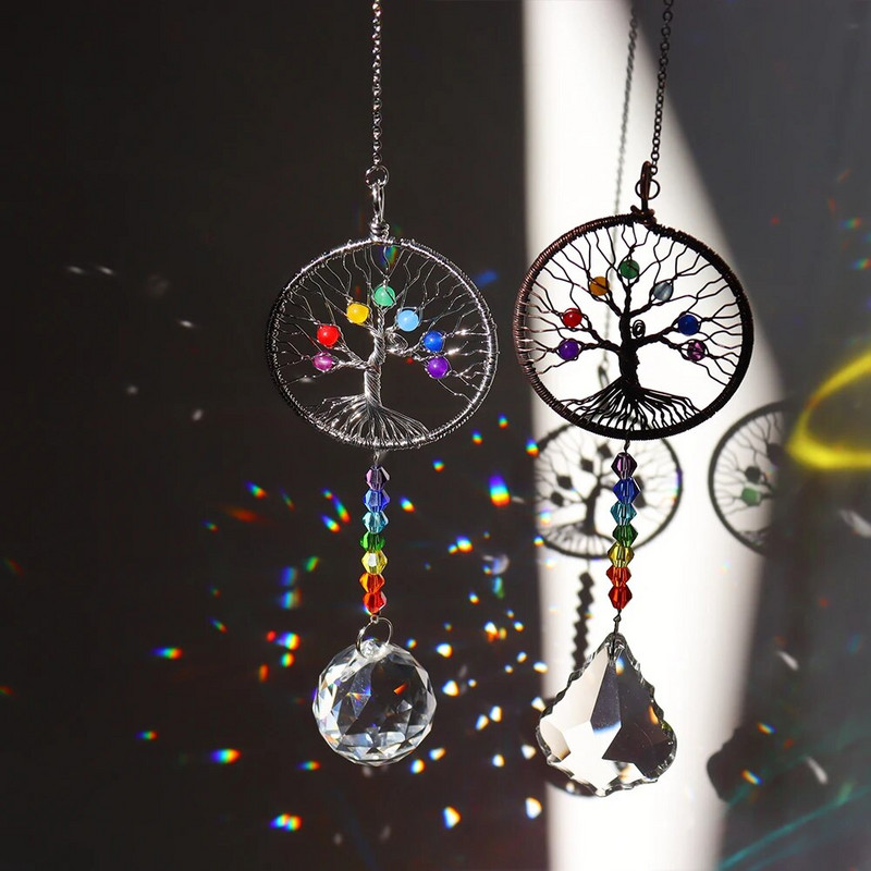 1PC Crystal Tree of Life Catchers Crystals Ball Privjesak Rainbow Maker Viseći Suncatcher Ukras za prozore Dekoracija kućnog vrta