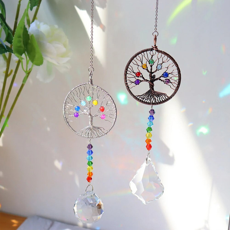 1PC Crystal Tree of Life Catchers Crystals Ball Privjesak Rainbow Maker Viseći Suncatcher Ukras za prozore Dekoracija kućnog vrta