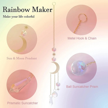 Crystal Moonphase Sun Catcher Стъкло Висящо Suncatcher Висулка Rainbow Maker Орнамент за домашен офис Градина Декорация Подарък