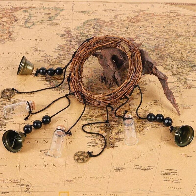 Boszorkány szélcsengő Wiccan Magic szélcsengő Boszorkányharang védő ajtóakasztók otthoni ajtókhoz Kézzel készített függő boszorkányharangok