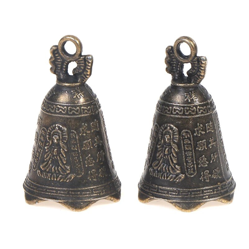 2Pcs Antikno zvono Kineska mini mesingana bakrena skulptura Pray Guanyin Bell for DIY Zmaj sat Privjesak Wind Chime