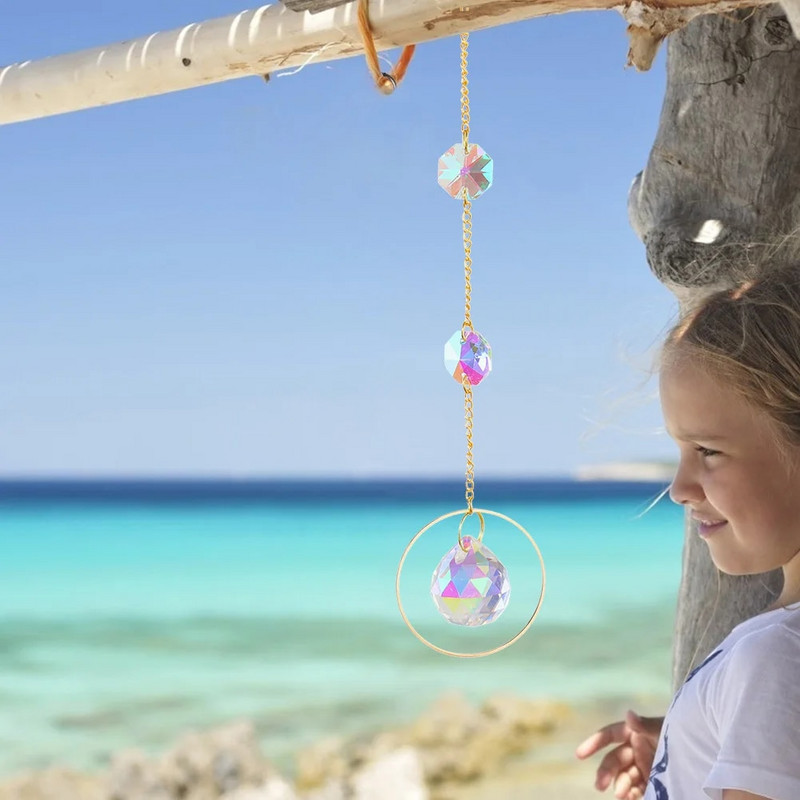 1vnt Kabantis šviesos gaudyklė, krištolinis lauko sodas, mėnulis, saulė, širdis, vėjo varpelis, pakabukas namų balkonui, vaivorykštės gaminimo aparato dekoro dovana