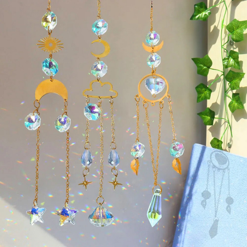 Suncatcher Kabantys Kristalai Pakabukas Vaivorykštė Prisma Vitražas Fėja langas Vėjo varpeliai Automobilių žavesys Dekoras Menas Amatai
