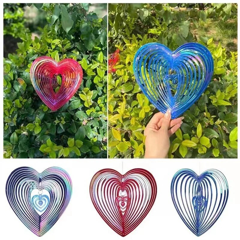 3D Širdies paukščių atbaidymo suktukas Vėjo varpeliai Kabantys Dekoracijos Atspindintys gąsdintuvai Kabantys Ornamentas Lauko sodo puošmena