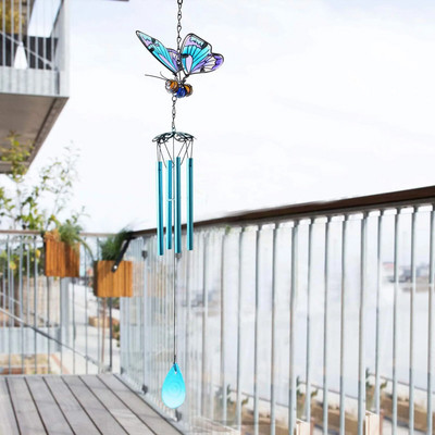 Nou model creativ de fluturi Metal, sticlă pictată tridimensională, fluture, fier, artizanat, clopoței de vânt, pandantive agățate Hogar