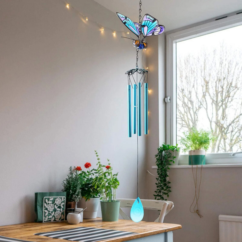 Νέο δημιουργικό μοτίβο πεταλούδας μεταλλικό γυαλί βαμμένο τρισδιάστατο με πεταλούδα σίδερο χειροτεχνία Wind Chimes Κρεμαστά μενταγιόν Hogar