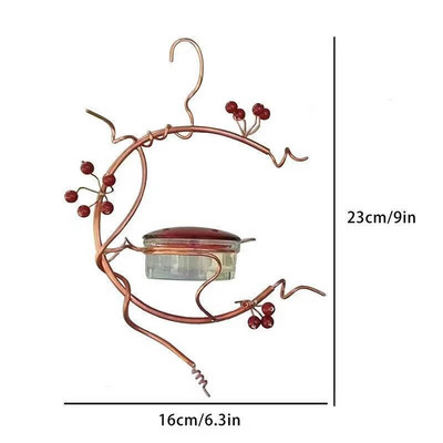 Hrănitor de colibri agățat cu fructe de pădure roșii din metal, adăpator de apă pentru păsări detașabil pentru exterior, curte, curte, grădină, curte
