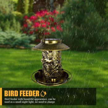 Solar Bird Feeder LED Lamp Hanging Bird Drinker Feeder IP55 Αδιάβροχος μεταλλικός δίσκος μπρούτζου Τροφοδότης πουλιών Εξωτερική/Διακόσμηση κήπου