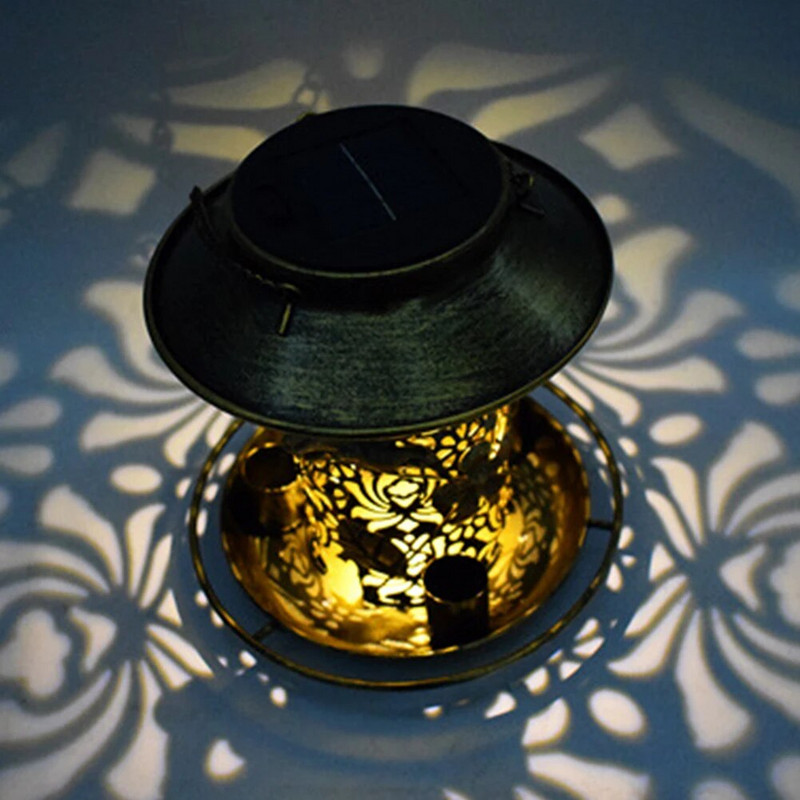 Saulės energijos paukščių lesyklėlė LED lemputė pakabinama paukščių girdykla IP55 vandeniui atspari bronzinė metalinė dėklo paukščių lesyklėlė lauke / sodo apdaila