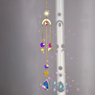 Hvatač sunca Wind Chime Privjesci Viseći kristalni Wind Chimes Mjesečeva zvijezda Vitraji Hvatač sunca Vrtna dekoracija na otvorenom