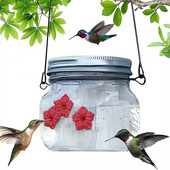 Hrănitoare pentru colibri agățată Hrănitoare pentru păsări de grădină în aer liber Băutor Borcan zidar transparent Decorare flori Păsări Accesorii