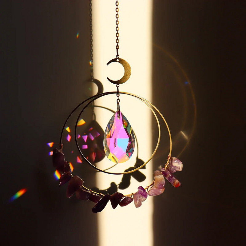 Kristalne sunčane prizme Wind Chime Mjesečeva zvijezda Viseći hvatači sunca Wind Chimes Rainbow Chaser Prozor Vjenčane zavjese Viseća dekoracija