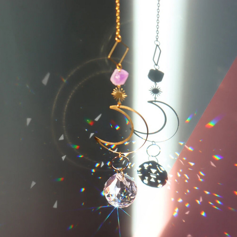 Kristalne sunčane prizme Wind Chime Mjesečeva zvijezda Viseći hvatači sunca Wind Chimes Rainbow Chaser Prozor Vjenčane zavjese Viseća dekoracija