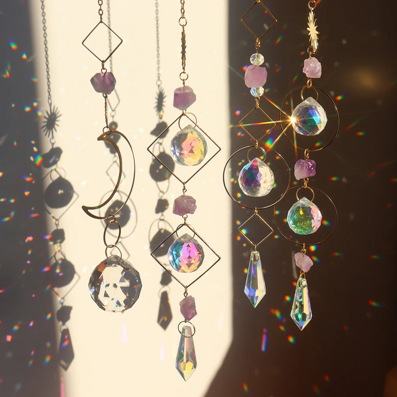 Kristalne sunčane prizme Wind Chime Mjesečeva zvijezda Viseći hvatači sunca Wind Chimes Rainbow Chaser Prozor Vjenčane zavjese Viseća dekoracija