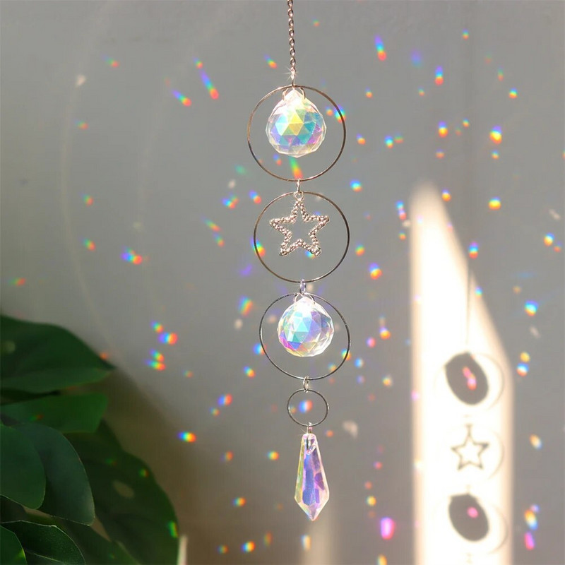 Kristalne sunčane prizme Wind Chime Mjesečeva zvijezda Viseći hvatači sunca Wind Chimes Rainbow Chaser Prozor Vjenčane zavjese Viseća dekoracija