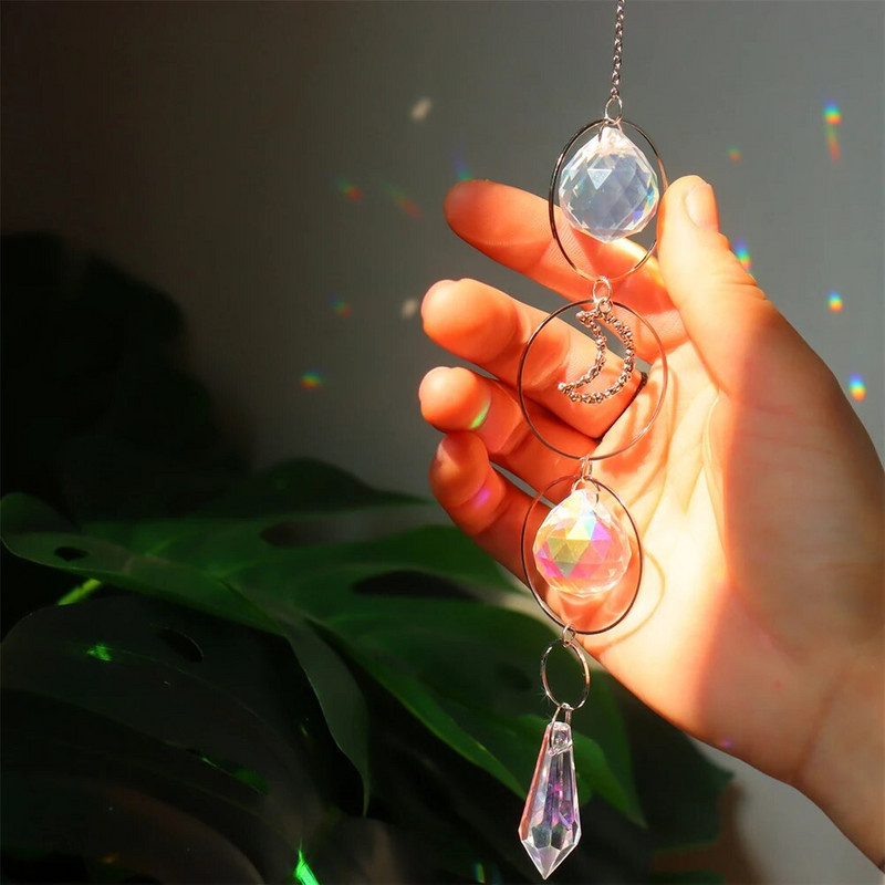 Kristalne sunčane prizme Wind Chime Mjesečeva zvijezda Viseći hvatači sunca Wind Chimes Rainbow Chaser Prozor Vjenčane zavjese Viseća dekoracija
