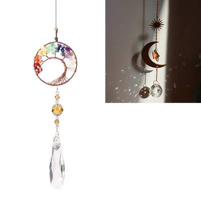 Saulės gaudyklės Kabantys krištolinis gyvybės medis akmens karoliukai prizmė pakabukas amatų vėjo varpeliai langas namų sodo dekoravimas ловец солнца