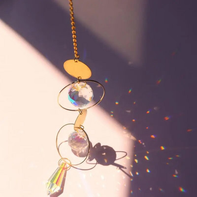 Crystal Sunce Moon Catcher Celestial Rainbow Maker Auto Prizma Prozor Viseći Ručno izrađeni kućni luster Dekor Wind Chime Privjesak Poklon