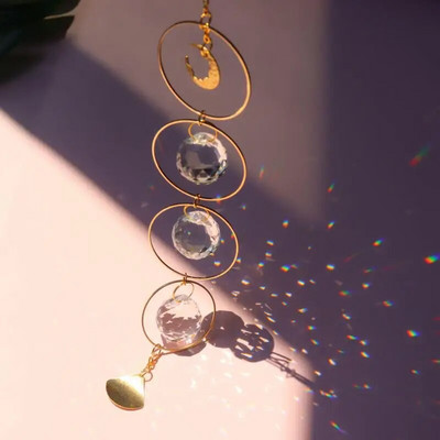 Crystal Sunce Moon Catcher Celestial Rainbow Maker Auto Prizma Prozor Viseći Ručno izrađeni kućni luster Dekor Wind Chime Privjesak Poklon