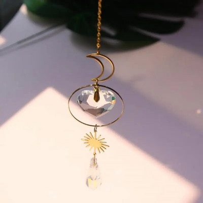 Crystal Sunce Moon Catcher Celestial Rainbow Maker Auto Prizma Prozor Viseći Ručno izrađeni kućni luster Dekor Wind Chime Privjesak Poklon