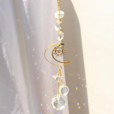 Crystal Sunce Moon Catcher Celestial Rainbow Maker Auto Prizma Prozor Viseći Ručno izrađeni kućni luster Dekor Wind Chime Privjesak Poklon