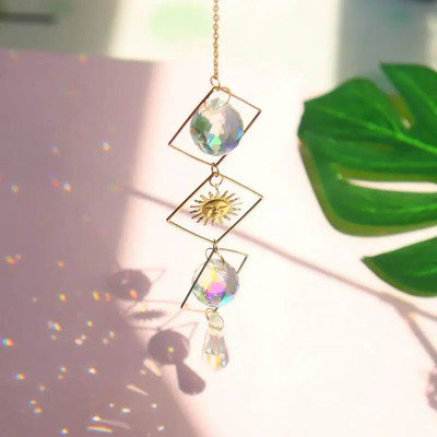 Crystal Sunce Moon Catcher Celestial Rainbow Maker Auto Prizma Prozor Viseći Ručno izrađeni kućni luster Dekor Wind Chime Privjesak Poklon