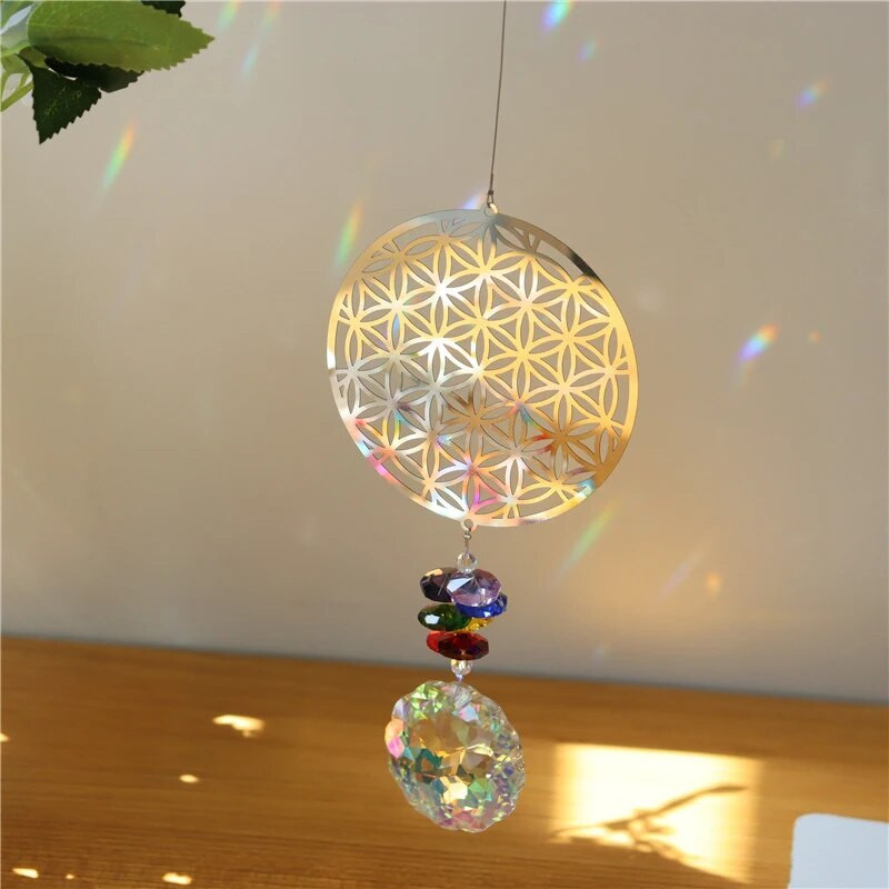 Crystal Sunce Moon Catcher Celestial Rainbow Maker Auto Prizma Prozor Viseći Ručno izrađeni kućni luster Dekor Wind Chime Privjesak Poklon