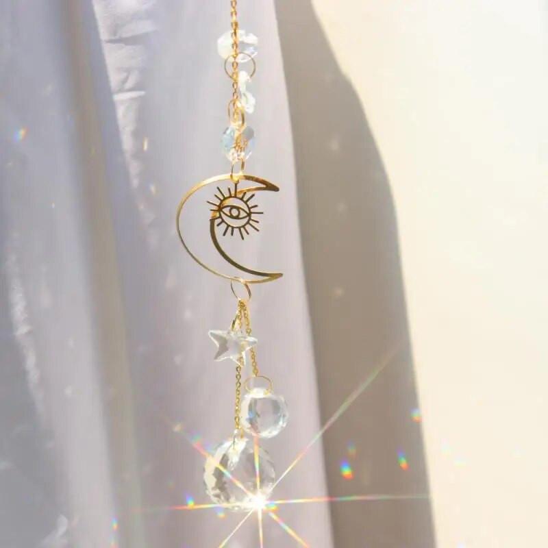 Crystal Sunce Moon Catcher Celestial Rainbow Maker Auto Prizma Prozor Viseći Ručno izrađeni kućni luster Dekor Wind Chime Privjesak Poklon