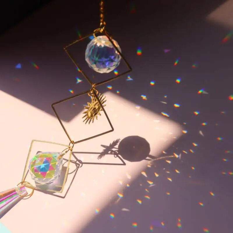 Crystal Sunce Moon Catcher Celestial Rainbow Maker Auto Prizma Prozor Viseći Ručno izrađeni kućni luster Dekor Wind Chime Privjesak Poklon