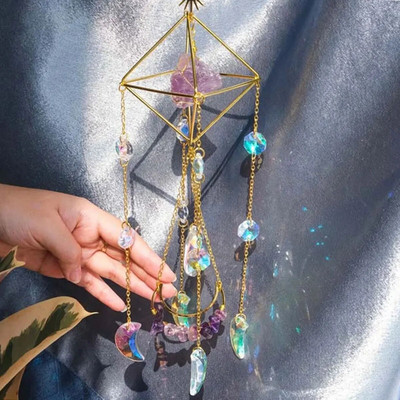 Purpura kristāla saules ķērējs luksusa spīdīgs kulons saules ķērējs varavīksnes veidotājs piekarināms ornaments mājas dekorēšanai Prizmas istabas dekors 2023