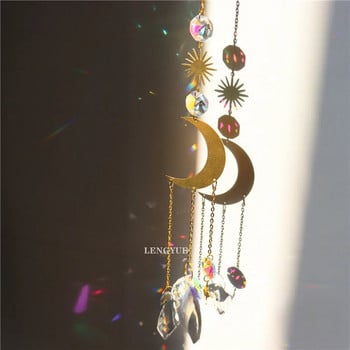 Moon, Star, Crystal Sun Catcher Garden Light Collection Κοσμήματα Κρεμαστό Πρίσμα Κρεμαστό Κήπος Wind Chime