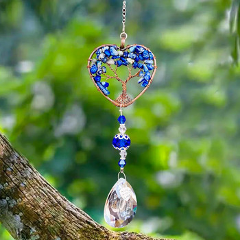 1PC Love Heart Tree of Life Kabbalah Quartz Prism Κρυστάλλινο κρεμαστό κρεμαστό αχάτη Τσάκρα Ενεργειακή πέτρα Διαλογισμός DIY Κρεμαστά κήπου